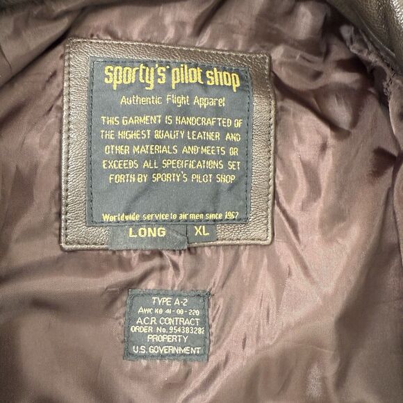 Vtg Sporty’s Pilot Shop A-2 Flight Goat Leather Military Bomber Jacket XL Long - Picture 14 of 16